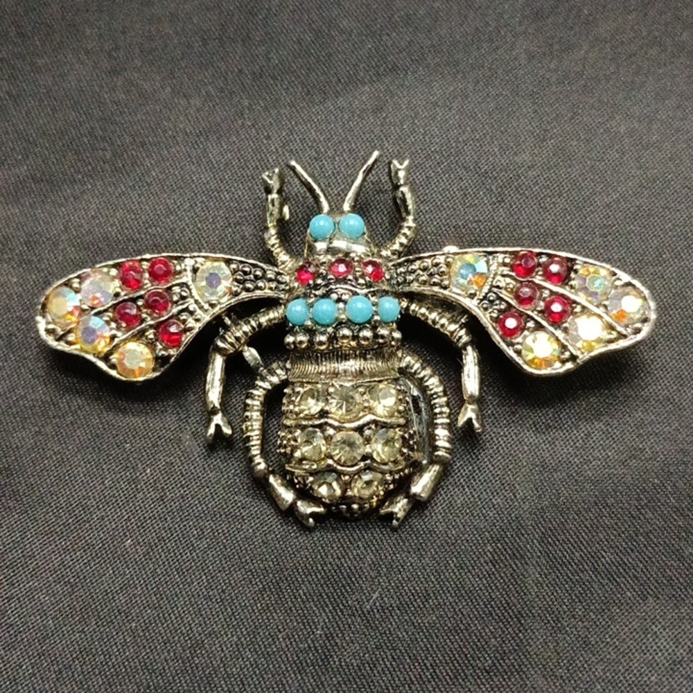Rhinestone Bee Beetle Bug Brooch